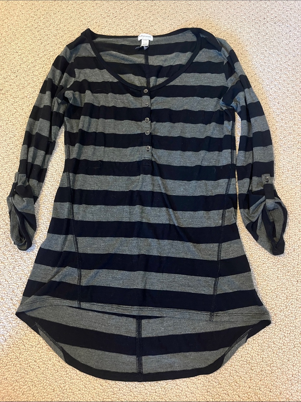 Dynamite Black and Gray Striped Henley Tunic